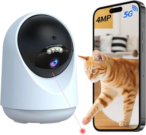 Pet Camera Indoor with Laser Toy 4MP 2.4/5Ghz Wifi, 2.5K HD Cat Camera with Phon