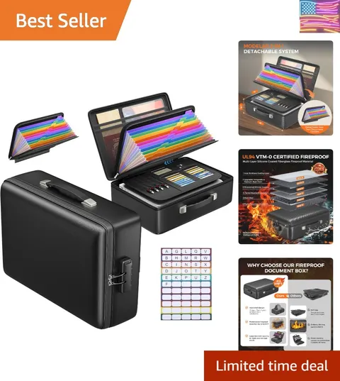 Grothery 5200°F Fireproof Document Box with Lock, Hard Case Fire Proof Safe f...