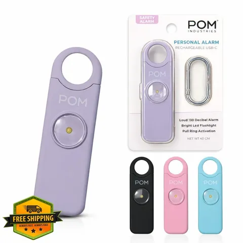 POM Lavender Safety Alarm 130dB USB-C Rechargeable Flashlight