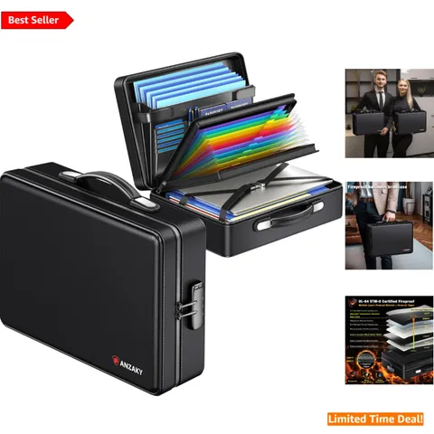 Fireproof Document Box with Zipper & Lock - Water Resistant File Organizer fo...