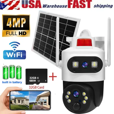 Solar Security 4MP Dual Lens Camera Outdoor Home Wifi IP Cam PTZ CCTV Wireless