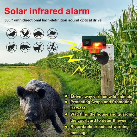Solar Alarm LED Strobe Light Infrared Motion Sensor Detector for Farm Yard
