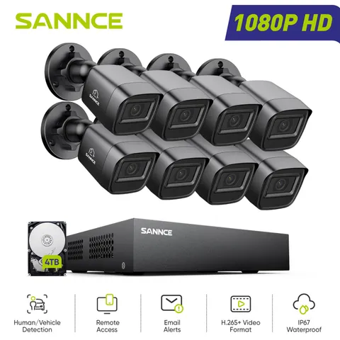 SANNCE 5IN1 8CH DVR 1080P Outdoor CCTV Security Camera System AI Human Detection