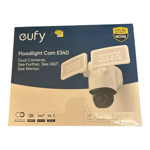 Eufy Floodlight Security Camera E340 3K Dual Camera Color Night Vision. New