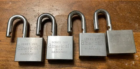 4 Vtg American Lock Padlock Series 260 U.S.A Made Hardened Steel No Cylinders