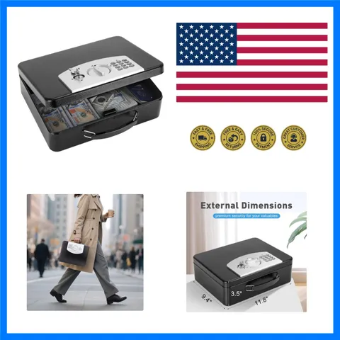 Safe Box with Digital Keypad Lock, Lock Box with Code for Personal Items, Met...