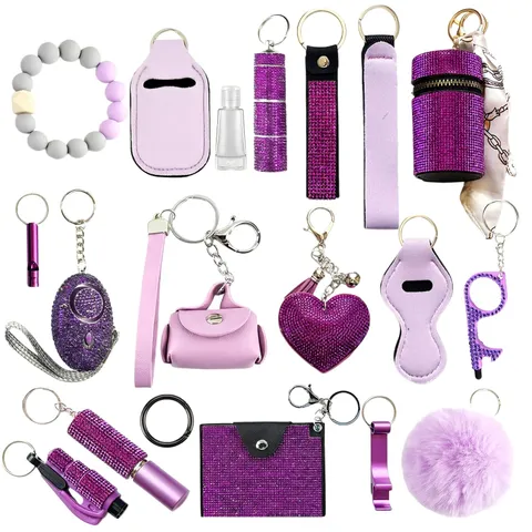 Shiny Safety Keychain Set with Personal Alarm, 19 Pcs Keychain Accessories Ki...