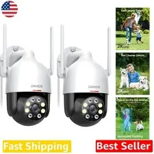 Smart WiFi Outdoor Security Cameras 2-Pack, 3MP, 360° View, Floodlight, Siren