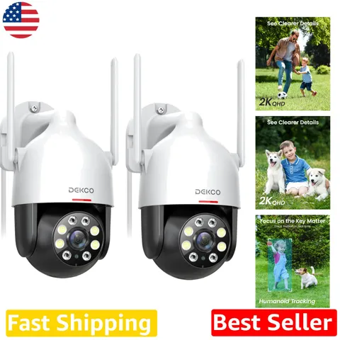 Smart WiFi Outdoor Security Cameras 2-Pack, 3MP, 360° View, Floodlight, Siren