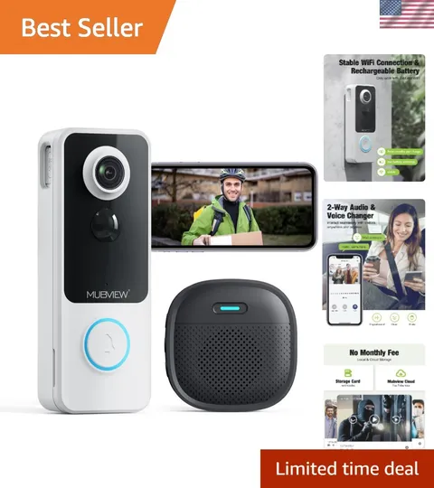 Wireless Video Doorbell with Chime, 1080p, 2-Way Talk, Night Vision, Human De...