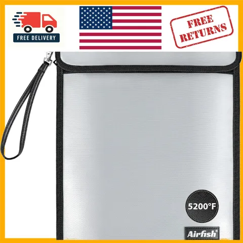 Portable 2-Pocket Fireproof Document Bag - Safe for Valuables, A4-Silver Size
