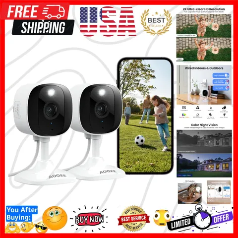 2K Cameras for Home Security, Indoor/Outdoor, Full Color, C1 2Pack | 2.4G Wir...