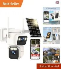 Wireless Solar Security Camera Outdoor Dual Lens PTZ Night Vision Weatherproof
