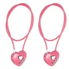 Combination Padlock (19.7 Inch, Pink)(2 Pcs), 3-Digit Heart Shaped Combo Padlock