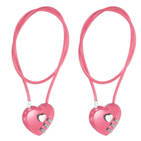 Combination Padlock (19.7 Inch, Pink)(2 Pcs), 3-Digit Heart Shaped Combo Padlock