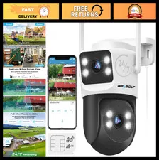 4G LTE Dual Lens Outdoor Security Camera - No WiFi, Includes SIM Card, Night Vis