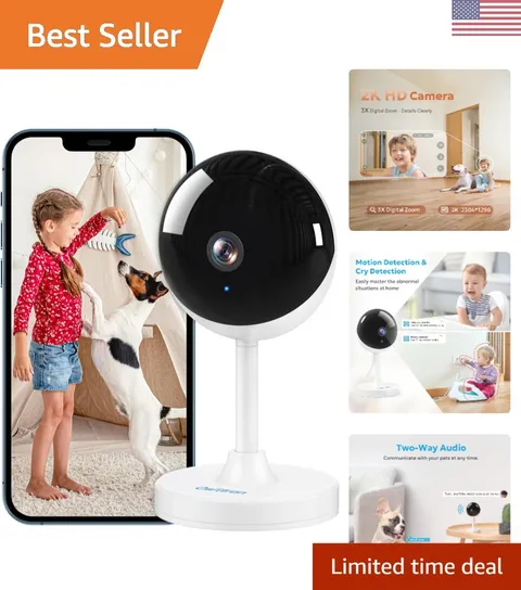 Crystal-Clear 2K Home Security Camera with Alexa Integration - Night Vision &...