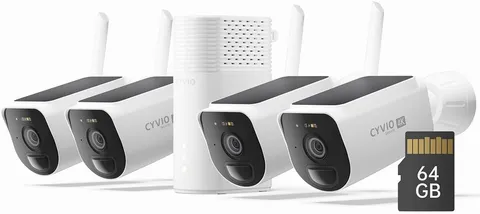 CYVIO 4K 4-Cam Kit/Solar Security Wireless/Battery, 64GB Card, Local Storage