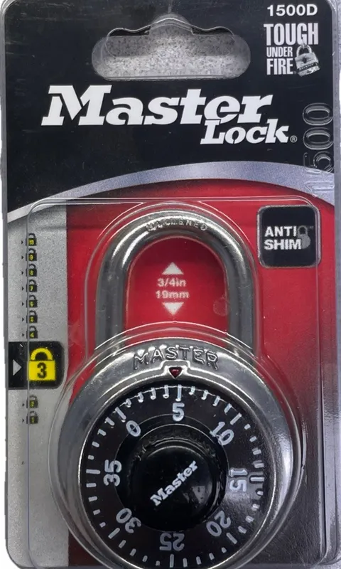 Master Lock Combination Padlock Anti-Shim 3-Digit Lock #1500D Black, NIP