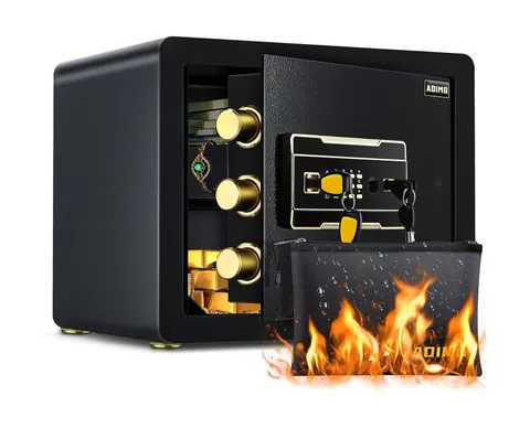 ADIMO Safe Box with Fireproof Waterproof Money Bag, Alloy Steel Home Safe wit...