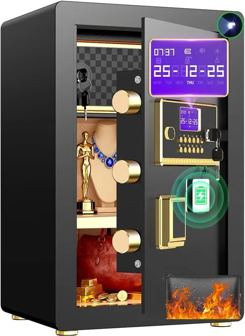 Safe Box with Digital Keypad & Alarm System - Electronic Lock Box for Jewelry
