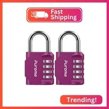 Puroma 2 Pack Combination Lock Locker 4 Digits Combo Padlock Gym Red-Violet