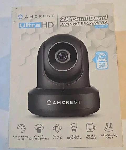 Black AmCrest UltraHD 2K 3MP WiFi Video Security Camera