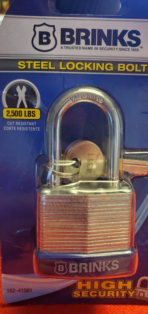 BRINKS Brand Padlock 162-41501 High Security ~Steel Locking Bolts ~Cut Resistant