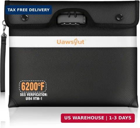 6200℉ Fireproof Document Bag with Lock, Portable Money Bag, Water Resistant Enve