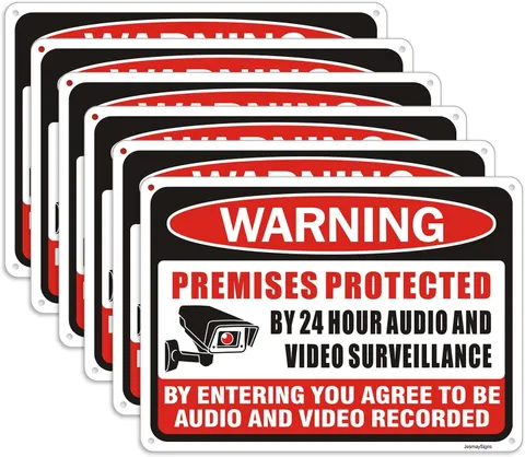 (6 Pack) Premises Protected by 24 Hour Audio and Video Surveillance Signs