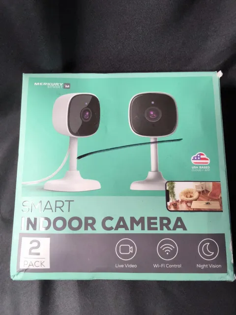 £Merkury Smart Indoor Camera 2 Pack Night Vision Live Video 128GB Indoor (D2)