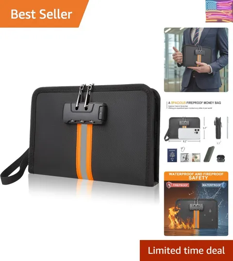 Fireproof Money Bag,Money Bag with Lock and Zipper,Safe Fireproof Waterproof,...