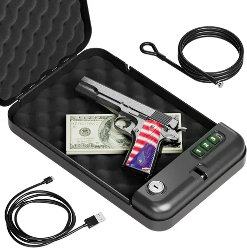 Grimtron Portable Pistol Safe Electronic Lock Box Key Access