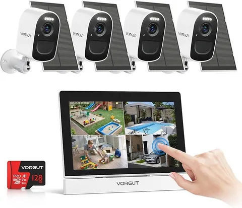 (JGP)Solar 4 Cameras Wireless Outdoor System with 7" Touchscreen Monitor