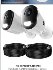 Pair - Night Owl CM-FTN12LS-B, 12MP  POE Powered Camera with 60Ft Ethernet Cord