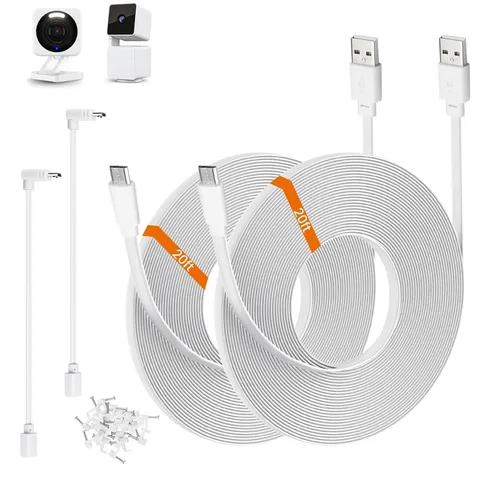 Wyze Cam v4 20ft White Power Extension Cable 2 Pack Kit for Wyze Cam Accessories