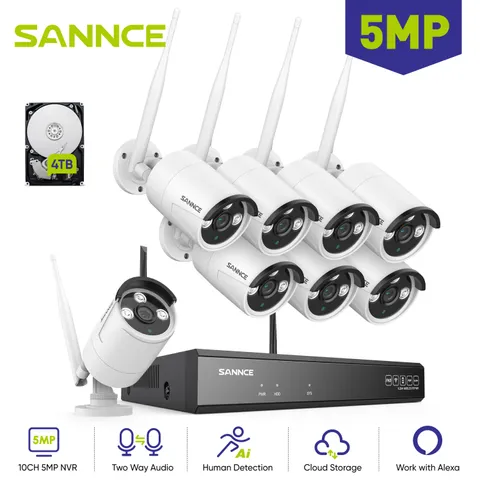 SANNCE Wireless 10CH NVR HD 5MP IP WIFI Security Camera System 2 Way Audio AI 