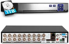 H.265+ 16CH Channel DVR for Security Camera System 1080P Recorder with 1TB HDD