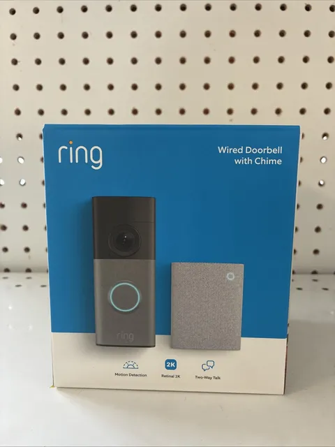Ring - Wired Doorbell 2K (newest model), Speckled Gray + Chime (newest model)...