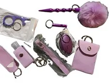 9 Pc Personal Safety Alarm Set Purple Accessories High Pitch Sound Alarm Light