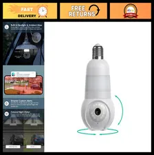 Wireless Security Camera Light Bulb, 360° Pan Tilt, Color Night Vision, Wi-Fi In