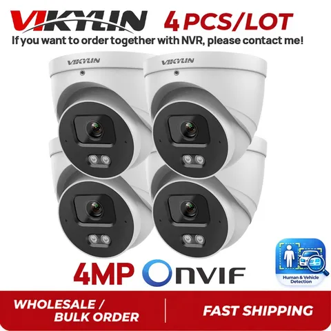 4 Pack Vikylin 4MP POE IP Camera Onvif Outdoor Indoor IR 30M IVS RTSP Audio CCTV