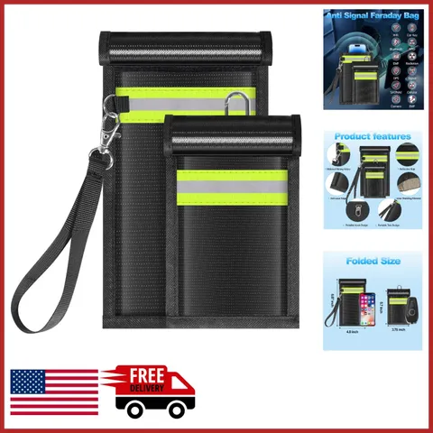 Water Resistant Faraday Bags for Phones, Key Fobs, RFID Protection, 2 Pack