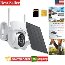 4G LTE Cellular Security Camera No WiFi 2K Solar Outdoor Wireless With SIM Card