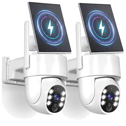 Outdoor 2K Solar Security Cameras with Color Night Vision & 2-Way Talk - 2 Pack