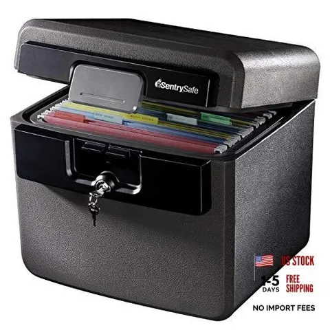 Black Fireproof and Waterproof File Folder and Document Box with Key Safe