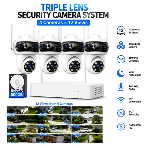 Wireless Security Camera System Outdoor WiFi Camera 24/7 Recording Auto Tracking