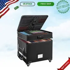 Fireproof File Box with Lock Wheels 2 Layer Portable Hanging Folder Organizer