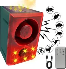 Solar Outdoor Motion Sensor Alarm 130dB Dog Barking Gunshot Sound Adjustable Vol