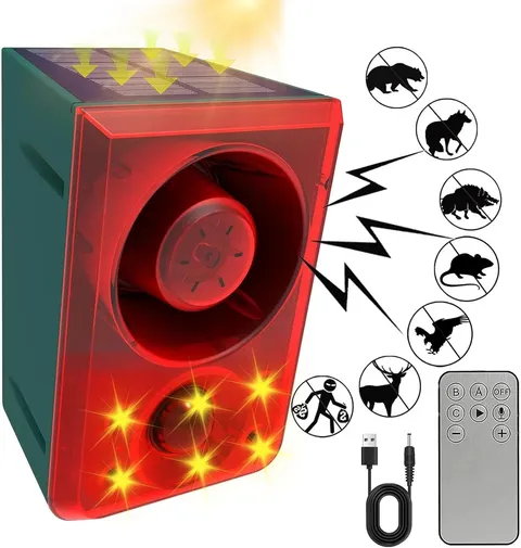 Solar Outdoor Motion Sensor Alarm 130dB Dog Barking Gunshot Sound Adjustable Vol